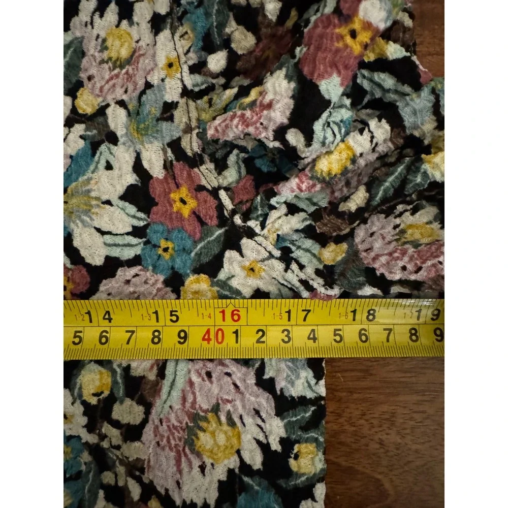 LOFT Floral Puff Sleeve Rushed Top Women's Size M Multicolor Fairy Cottagecore